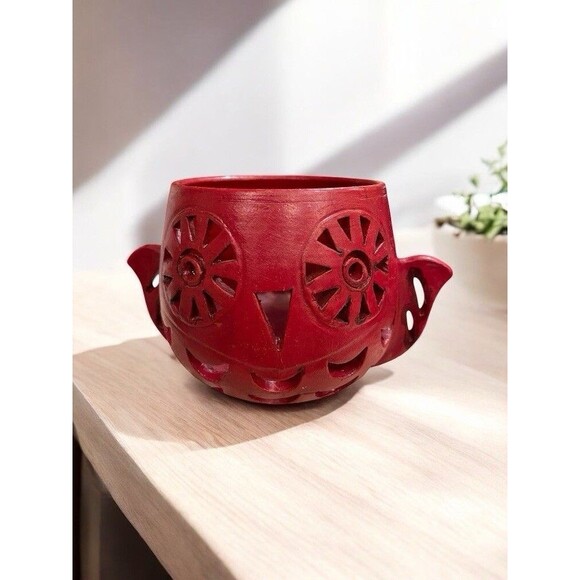 Charming Vtg. Terracotta Red Owl Tea Light Candle Holder – Handcrafted in Nepal - Picture 1 of 10